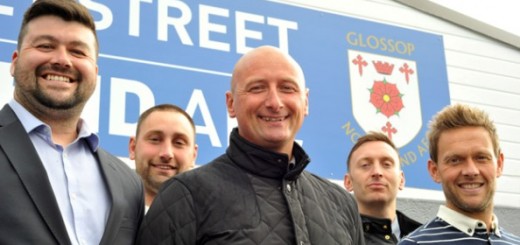 New Glossop North End manager Chris Willcock (centre) pictured with his coaching staff, (l-r): Lee Donafee (assistant manager), and coaches Dave Young, Stephen Murphy and Mike Langhorn